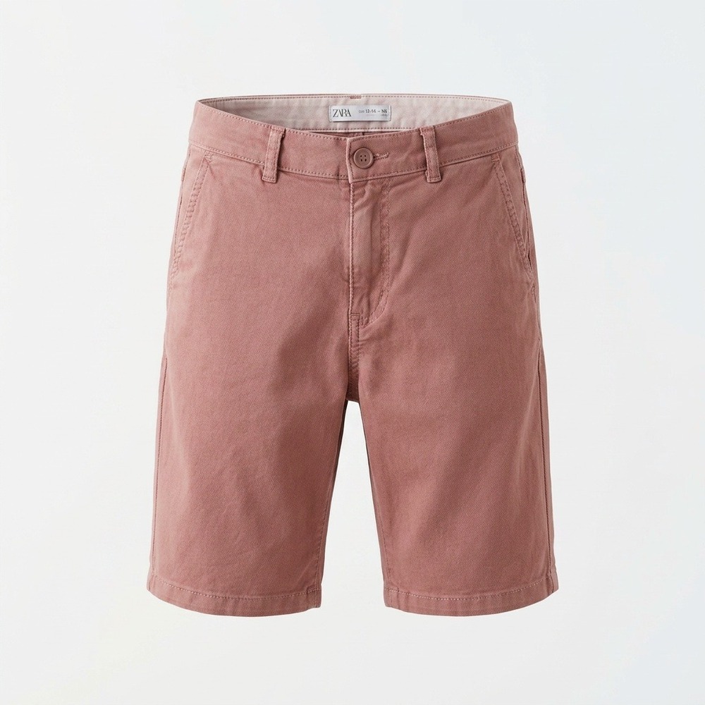Zara Kids Dusty Rose Pink Chino Shorts Size 13-14 Adjustable Waist Cotton Twill